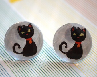 Black Cat Earrings -- Black Cat Studs, Halloween Earrings, Black Cats