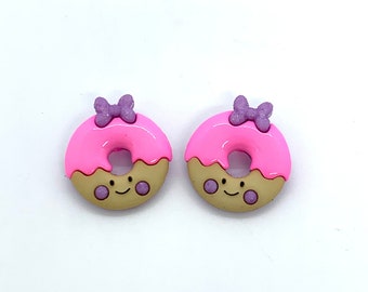 Pink Donut Earrings -- Donuts, Donut Studs, Happy Donuts