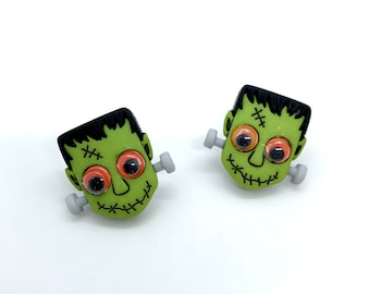 Frankenstein Earrings -- Halloween Earrings Frankenstein Studs, Halloween