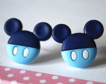 Mickey Mouse Earrings -- Mickey Mouse Studs, Navy Blue and Light Blue