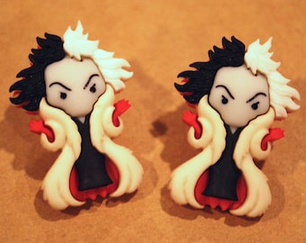 Cruella Deville Earrings -- Cruella Deville Studs, Halloween Jewelry, Disney Villain
