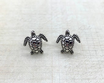 Turtle Earring Studs -- Silver Turtles, Silver, Sea Turtle Studs, Turtle Earrings