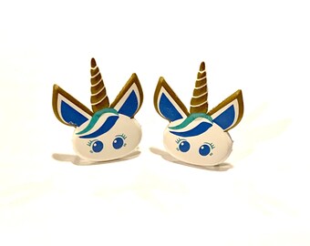 Blue Unicorn Studs -- Blue and Turquoise Unicorn Earrings, Gift for Unicorn Lover