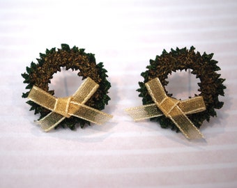 Christmas Wreath Earrings -- Wreath Studs, Christmas Earrings