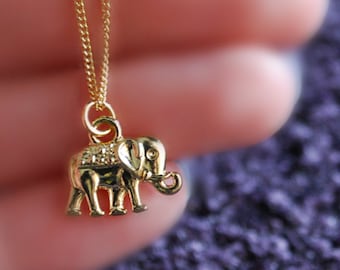 Gold Elephant Necklace -- Lucky Elephant Necklace, Elephant Necklace
