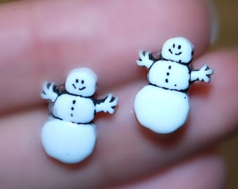 Snowman Earrings -- Snowman Studs, Tiny Snowman Studs, White Snowmen Earrings