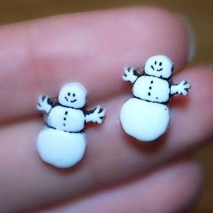 Snowman Studs Snowman Earrings White Snowmen Earrings Red and Green Scarfed Snowmen