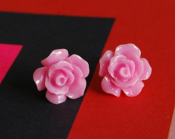 Pink Rose Earrings -- Light Pink Rose Studs, Flower Studs, Flower Earrings, Pink Flower Earrings