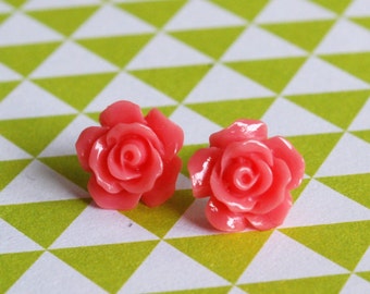 Pink Rose Earrings -- Rose Studs, Flower Studs, Flower Earrings, Pink Flower Earrings