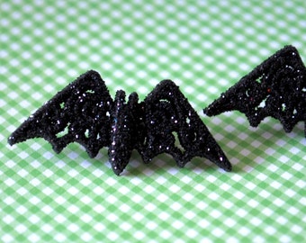 Bat Earrings -- Studs, Silver Bats, Black