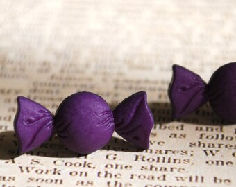 Candy Earrings -- Purple Candy Studs, Halloween Earrings, Dark Purple Candy Earrings