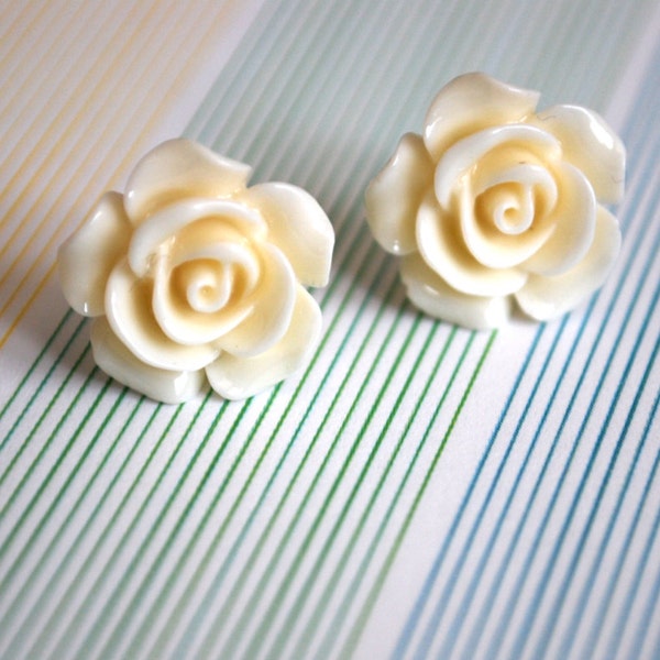 Ivory Rose Earrings -- Rose Studs, Flower Studs, Flower Earrings, Ivory Flower Earrings