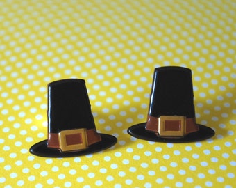 Pilgrim Hat Earrings -- Pilgrim Hat Studs, Thanksgiving Earrings, Pilgrim Hats