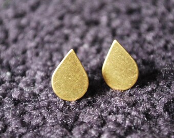 Raindrop Earrings -- Studs, Little Rain Drop, Gold, Teardrops, Minimal Design