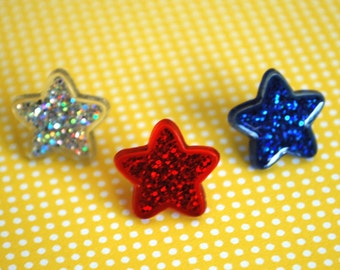 Star Earrings -- Studs, Star Studs, Red, Silver and Blue Stars, 4th of July Earrings, Choose Your Color!