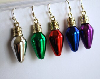 Christmas Light Bulb Earrings -- Light Bulb Earrings, Color Light Bulb Earrings, Pick your favorite color!