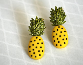 Pineapple Earrings -- Yellow Pineapple Earrings, Pineapple Studs, Witty Earrings