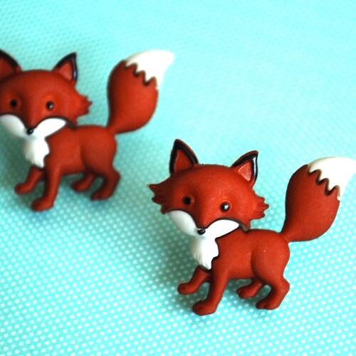 Fox Earrings Fox Studs Orange Fox Silver Etsy