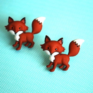 Fox Earrings -- Fox Studs, Orange Fox, Silver
