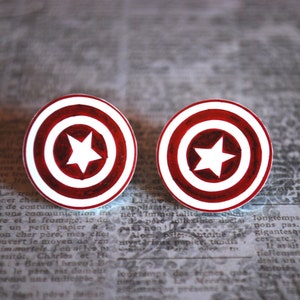 Captain America Earrings -- Captain America Studs, Red and White Captain America