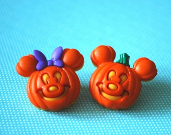 Halloween Mickey Mouse Pumpkin Earrings -- Mickey and Minnie Mouse, Mouse Ears, Halloween Earrings