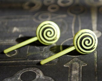 Lollipop Earrings -- Lollipop Studs, Lime Green Swirly Lollipop Earrings