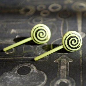 Lollipop Earrings -- Lollipop Studs, Lime Green Swirly Lollipop Earrings