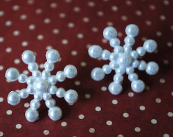 Snowflake Earrings -- Studs, White Snowflake Earrings