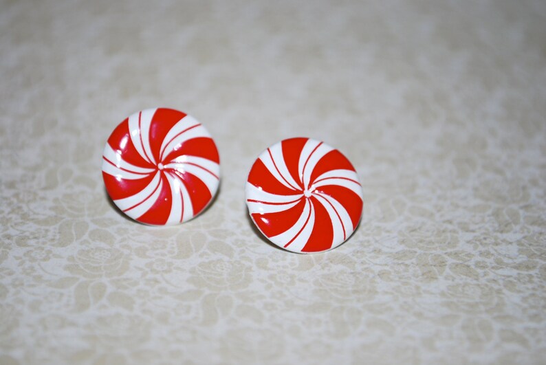 Peppermint Candy Earrings Peppermint Candy Studs Red Etsy