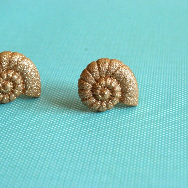 Seashell Earrings -- Studs, Conch Shell Earrings, Seashell Studs, Glittery Seashells, Sea shells