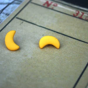 Moon Earrings -- Moon Studs, Little Yellow Moon Studs, Kids Earrings