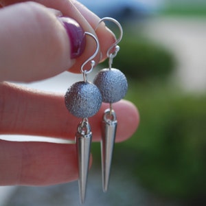 Silver Pearl Earrings Silver Pearls, Silver Daggers, Silver image 1