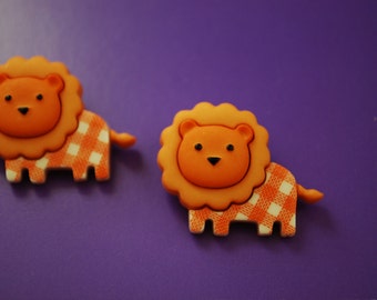 Lion Earrings -- Orange Lion Earrings, Lion Studs, Lion
