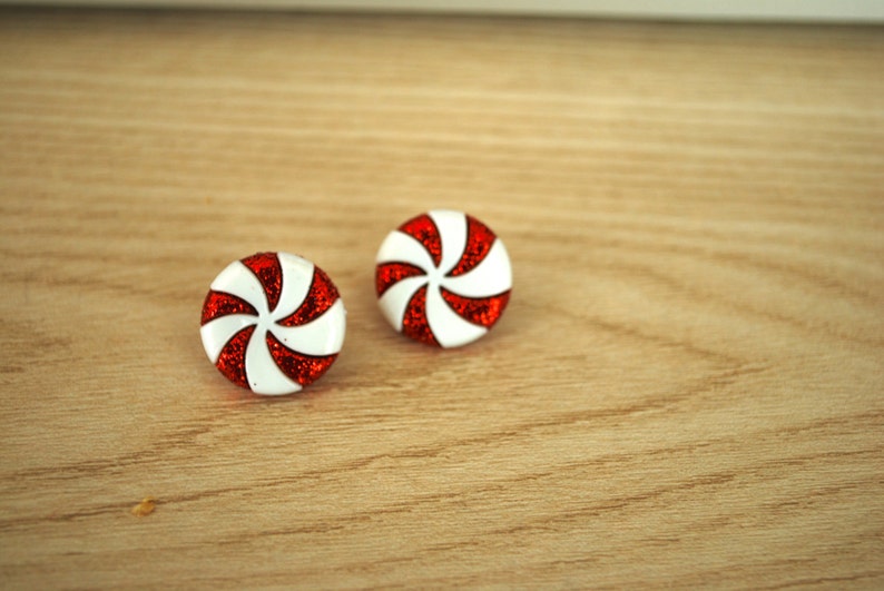 Peppermint Candy Earrings Peppermint Candy Studs Red Etsy