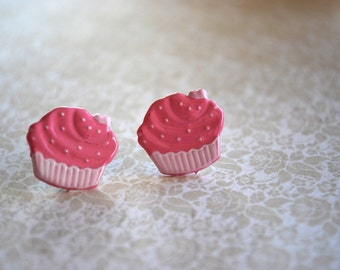 Cupcake Earrings -- Cupcake Studs, Cupcake Jewelry, Cupcake with a Cherry on Top