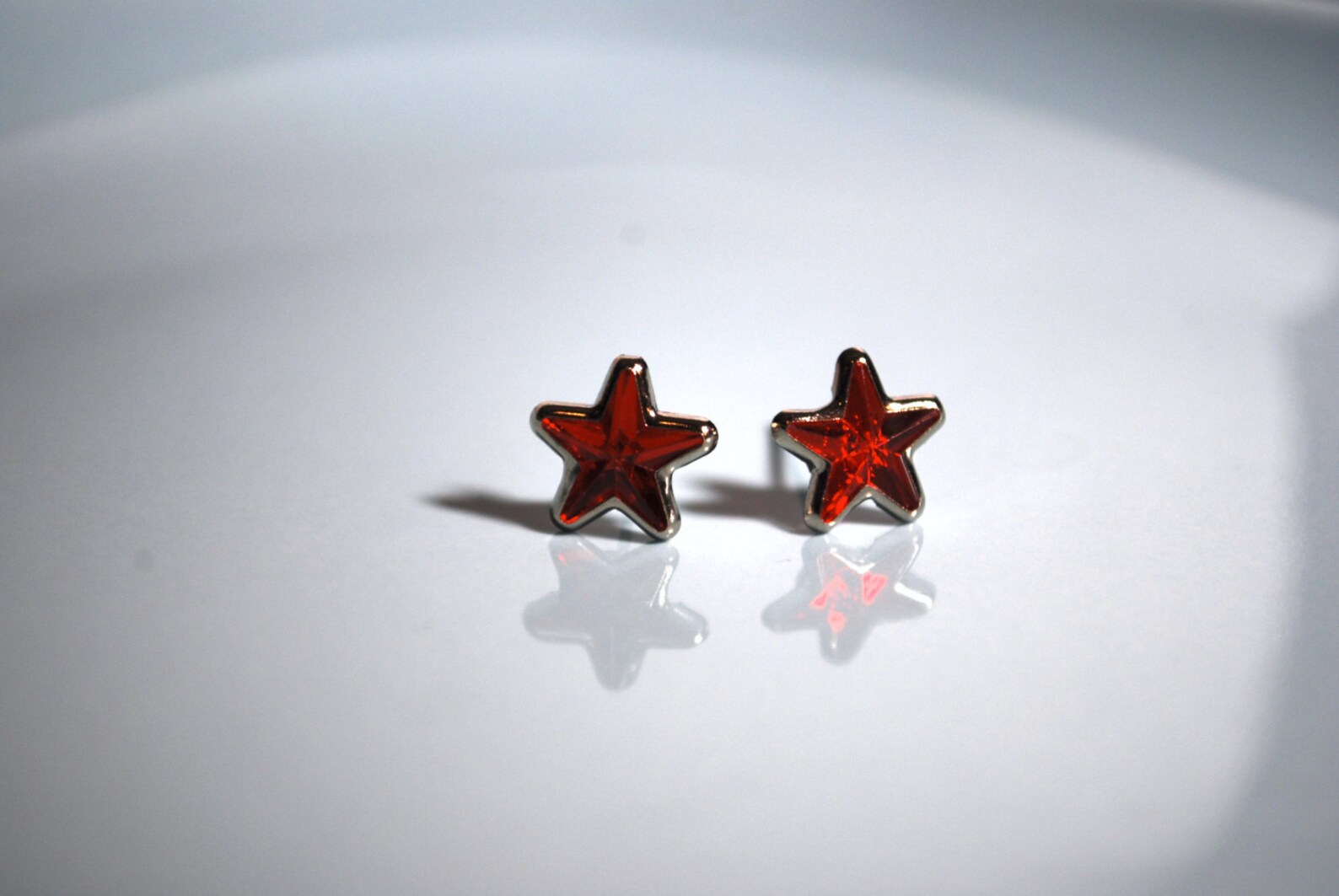 Red Star Earrings Studs Red Star Silver Etsy