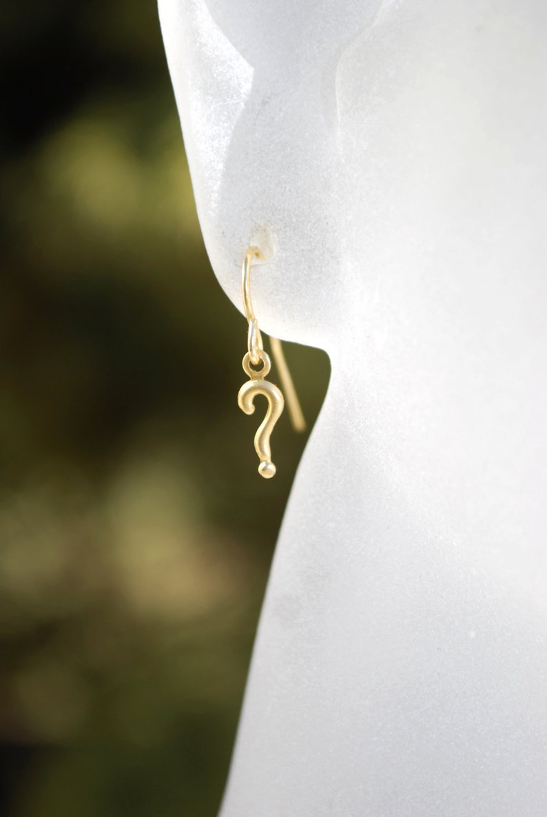 Question Mark Earrings Tiny Question Marks, Gold image 4