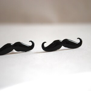 Mustache Earrings Studs, Black Mustaches, Silver, Moustache Studs image 2