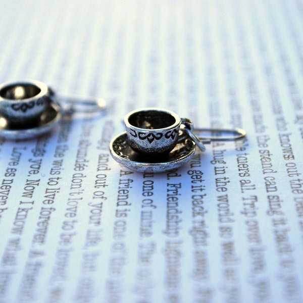 Teacup Earrings -- Tea Time, Silver Tea cup and Saucer, Coffee Cup