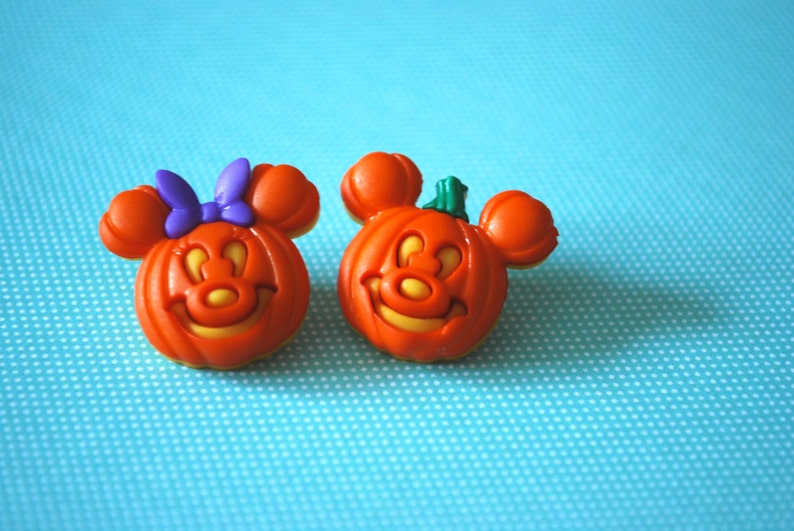 Halloween Mickey Mouse Pumpkin Earrings Mickey and Minnie Mouse, Mouse Ears, Halloween Earrings image 2