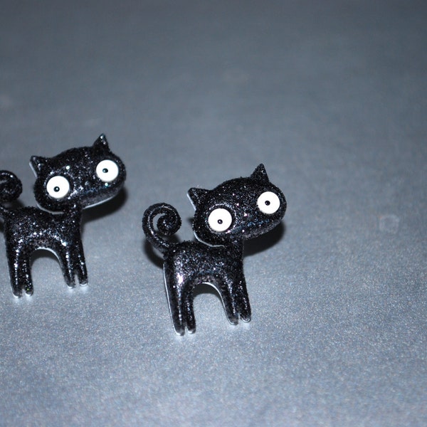 Black Cat Earrings -- Black Cat Studs, Halloween Earrings, Sparkly Black Cats