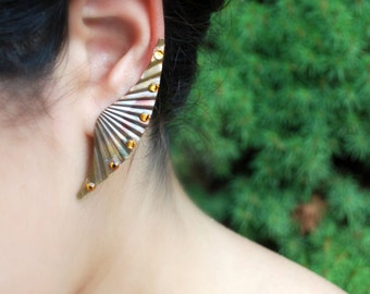Modern Tribal Earrings -- Vintage Copper Metal Wings, Swarovski Crystals, Make a Statement