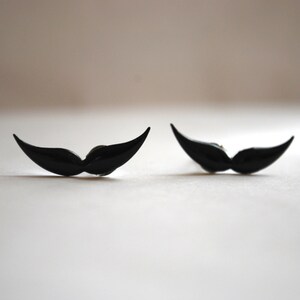 Mustache Earrings Studs, Black Mustaches, Silver, Moustache Studs image 3