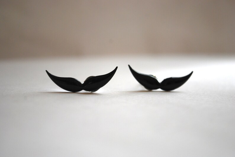 Mustache Earrings Studs, Black Mustaches, Silver, Moustache Studs image 3