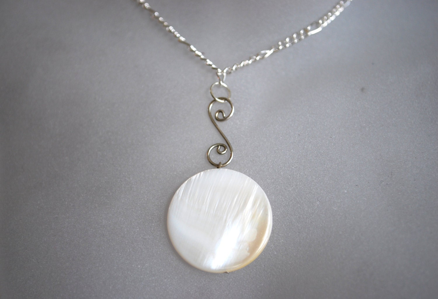 Pranella Lotus Shell Long Faceted Necklace With Shell Pendant White/silver main image 0