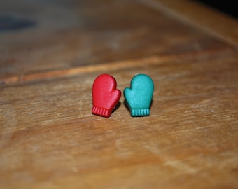 Mitten Earrings -- Red and Green Mittens, Christmas Earrings