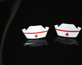 Nurse Hat Earrings -- Nurse Hat Studs, Silver, Nurse Earrings, Rn