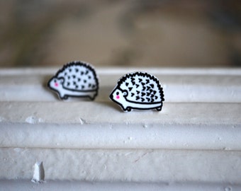 Hedgehog Earrings -- Hedgehog Studs, Animal Lover
