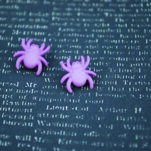 Spider Earrings -- Purple Spider Studs, Spider Studs, Halloween