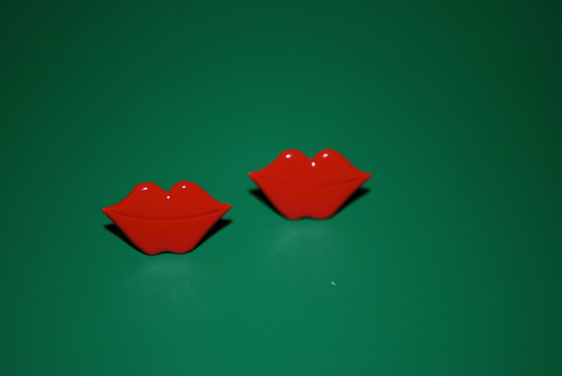 Red Lip Studs Earrings Red Kissy Lip Earrings Kiss Studs Etsy